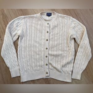 Vintage Lands' End Cream Cable Knit Cardigan Sweater large